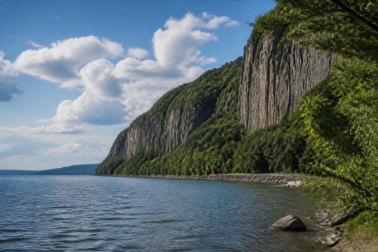 Scenic view of the dramatic Palisades cliffs across the Hudson River